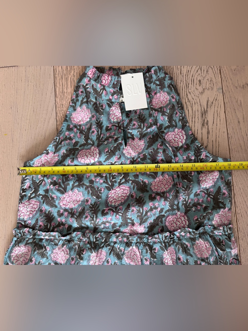 SLV Floral Tiered Maxi Dress in Pink and Green Sz: S-M 100% Cotton - Picture 5 of 12